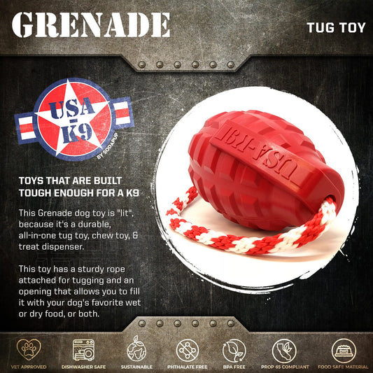 USA K9 Grenade Rubber Dog Chew Toy K9 Handler Reward Toy USA - detail view