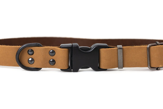 Dog Collar Sport Style Khaki Leather Collar for Daily Use - detail product image for dog collar