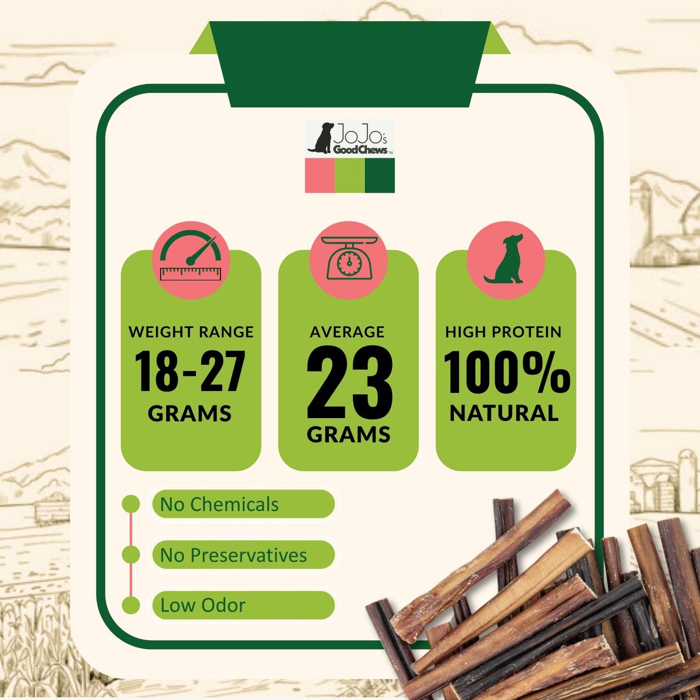 Dog Treats All-Natural Beef Bully Stick Treats Nutrient-Rich - close up product image for dog treats