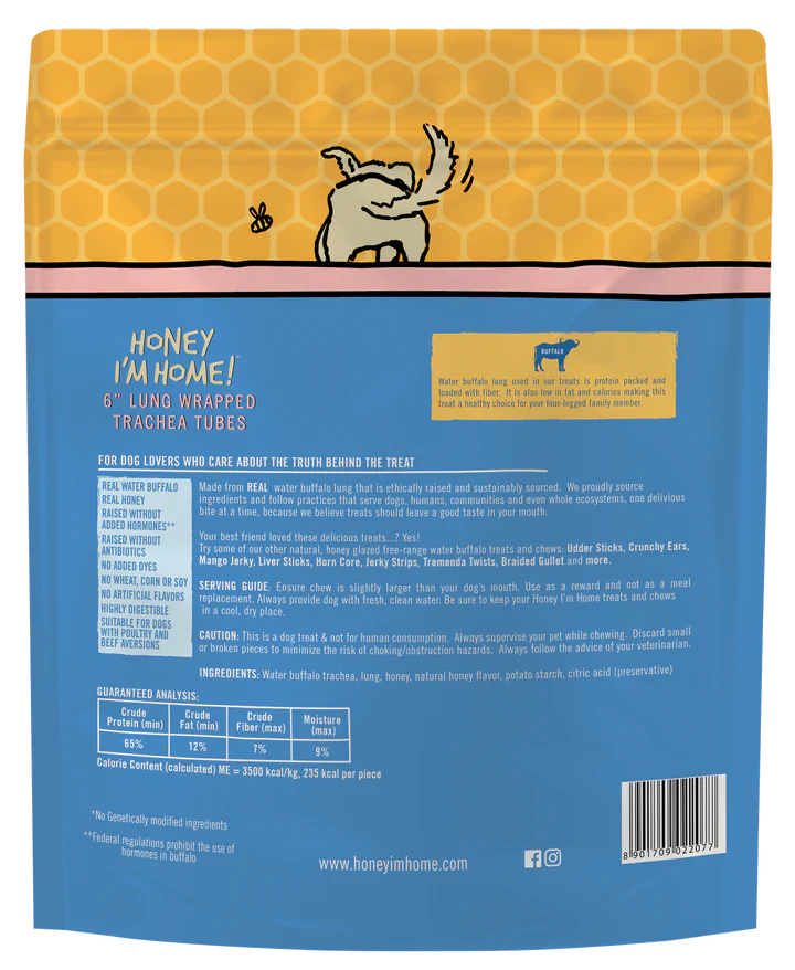 Honey Dog Buffalo Trachea Lung 6 3Pk dog treats Premium - detail view