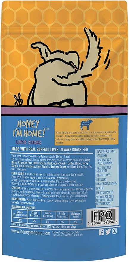 Honey I'm Home Buffalo Liver Sticks Dog Treats (4.76oz) - detail view