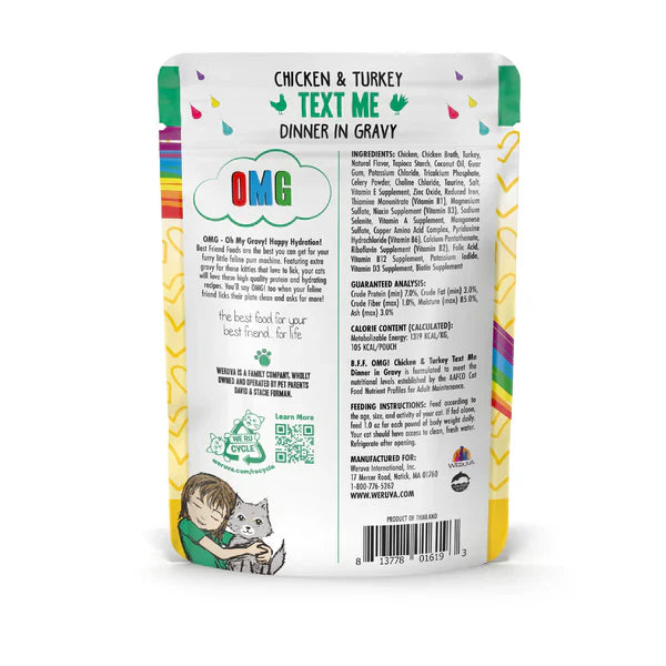 BFF OMG Text Me Chicken and Turkey Wet Cat Pouch (2.8oz) - detail view
