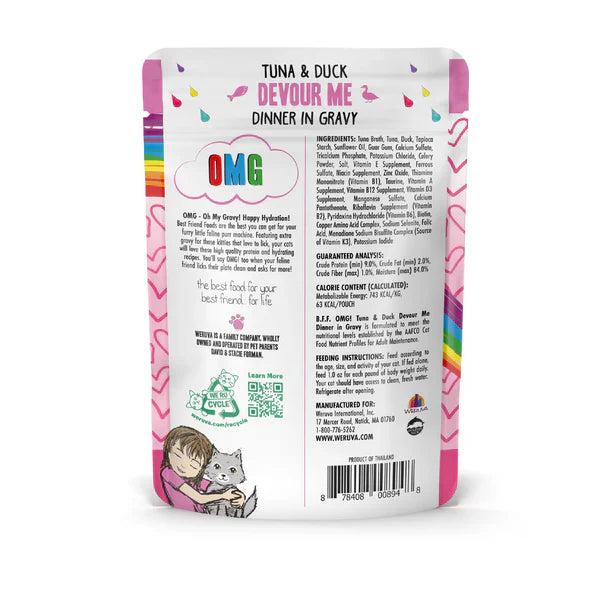 BFF OMG Adult Devour Me Tuna and Duck Cat Wet Pouch (3oz) - detail view