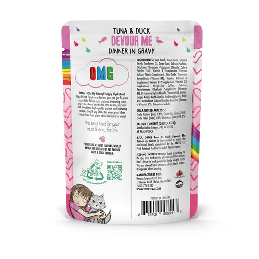 BFF OMG Adult Devour Me Tuna and Duck Cat Wet Pouch (3oz) - detail view