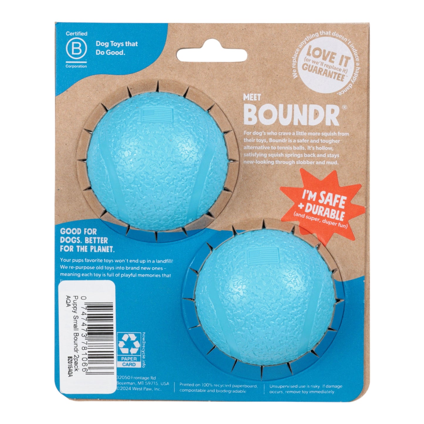 Small Boundr 2 Pack Aqua Interactive Dog Toy Durable Play - close up view