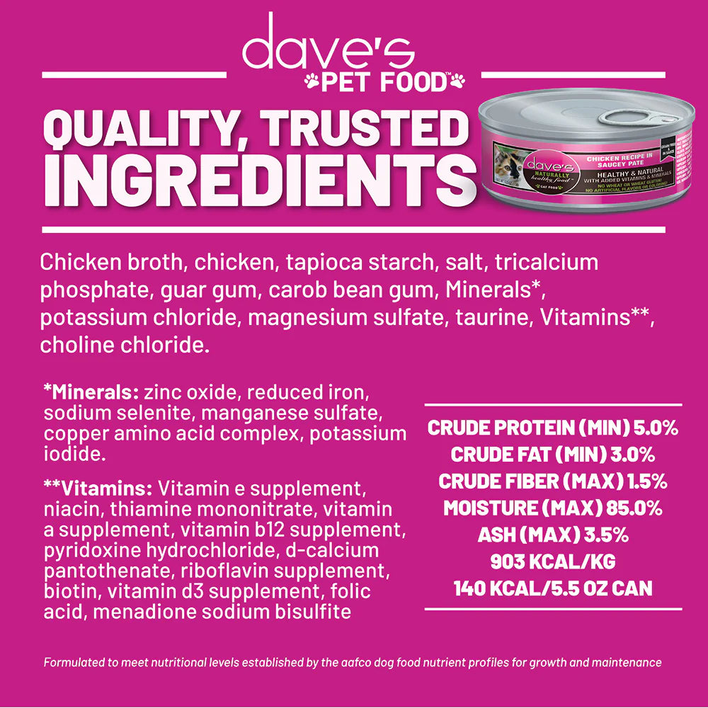 Dave's Chicken Recipe in Saucey Pat� Wet Cat Food (5.5oz) - lifestyle view
