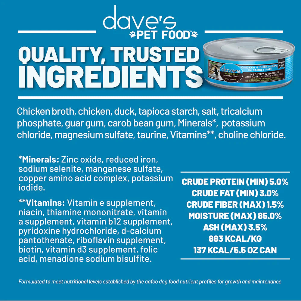 Daves Chicken And Duck Recipe In Saucey Pate 5 5Oz Wet Cat - lifestyle view