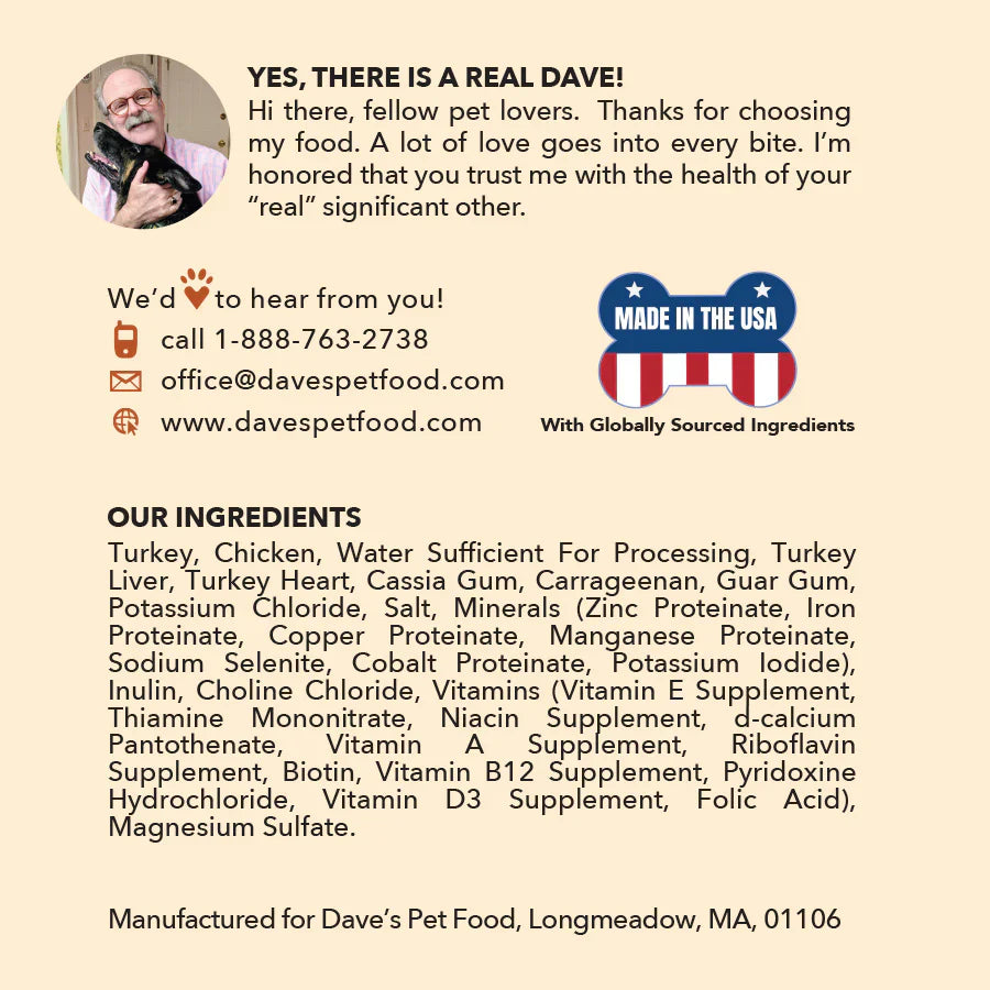 Dave's 95% Premium MeatsT Turkey & Chicken For Dogs (12.5oz) - detail view