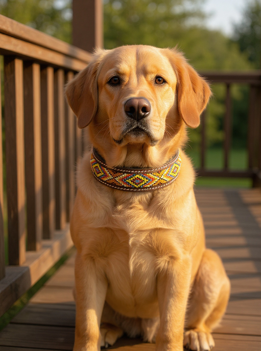 Epic Padded Leather Dog Collar with Beaded Design Dog Collar - detail view