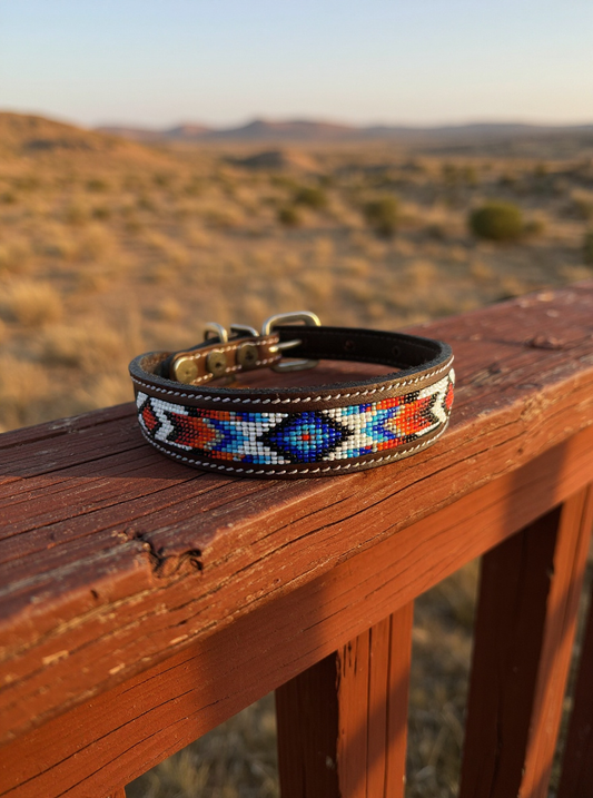 Epic Padded Leather Dog Collar with Beaded Design Dog Collar - detail view
