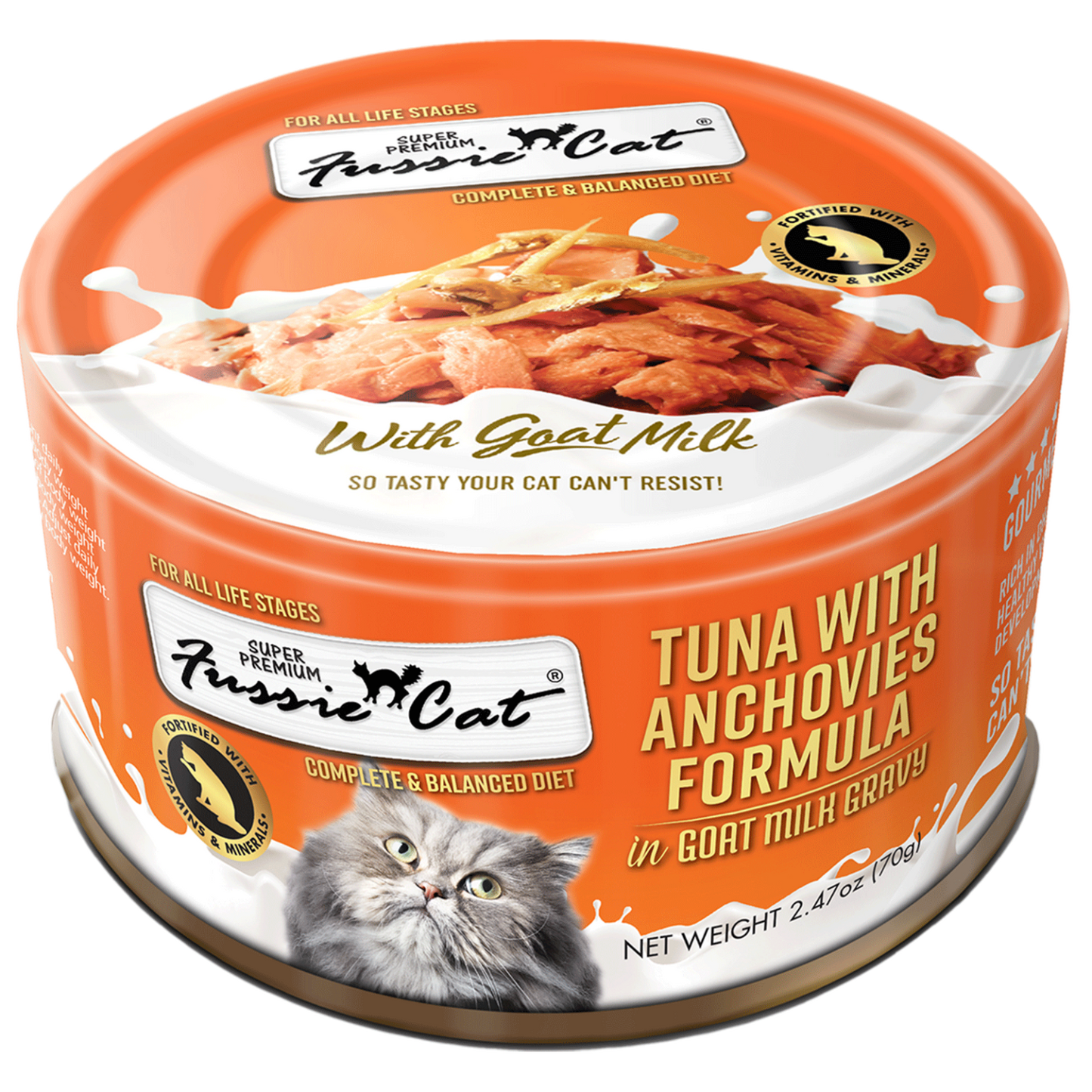 Fussie Cat Tuna & Anchovies In Goat Milk Cat Cans (2.47oz) - main product image