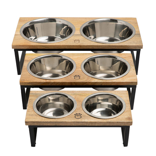 Wood Metal Elevated Feeder Pet Feeding Hydration Supply - detail view