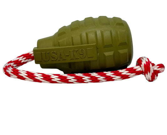 USA K9 Grenade Shaped Rubber Dog Toy Chew Treat Disp 41189 - detail view