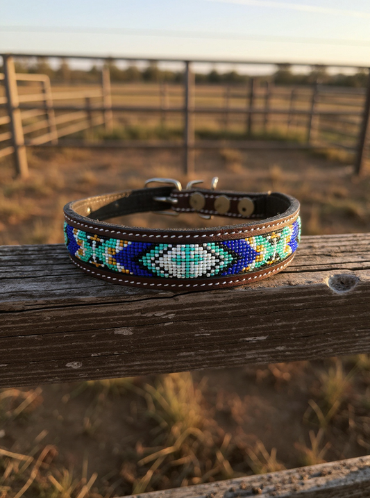 Epic Padded Leather Dog Collar with Beaded Design Dog Collar - detail view