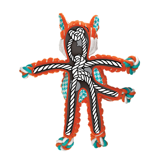 KONG Floppy Knots Fox Medium Large Plush Dog Toy Durable - detail view