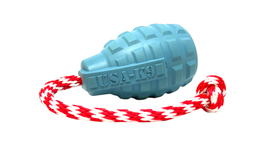USA K9 Grenade Shaped Rubber Dog Toy Chew Treat Disp 65477 - detail view
