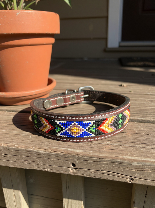 Epic Padded Leather Dog Collar with Beaded Design Dog Collar - detail view