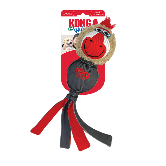 KONG Large Dog Wubba Zoo Mandrill Tug Dog Toy Durable Play - detail view