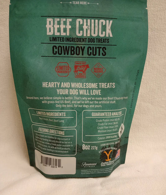 Yellowstone Cowboy Cuts Chuck Beef 8Oz dog treats Premium - detail view