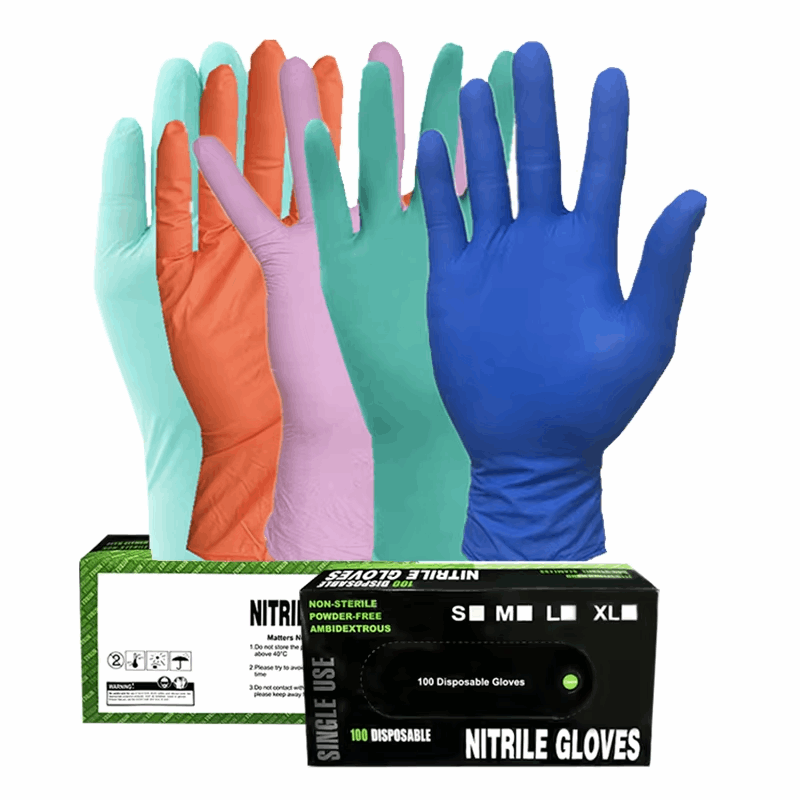Disposable Nitrile Gloves Box Of 100 Fully Textured Powder - close up view