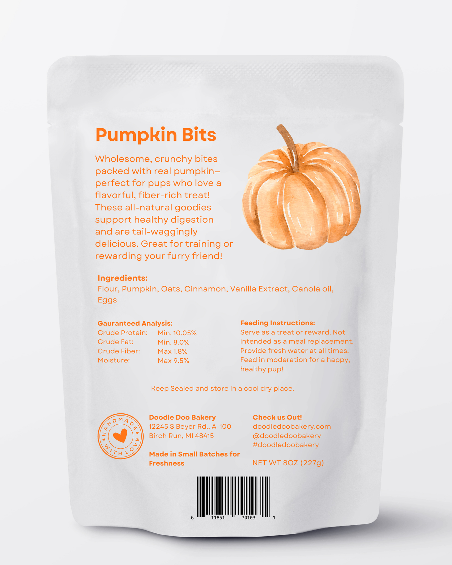 Homemade Dog Treats - ?? Pumpkin Bits Dog Biscuits 1/2lb - detail view