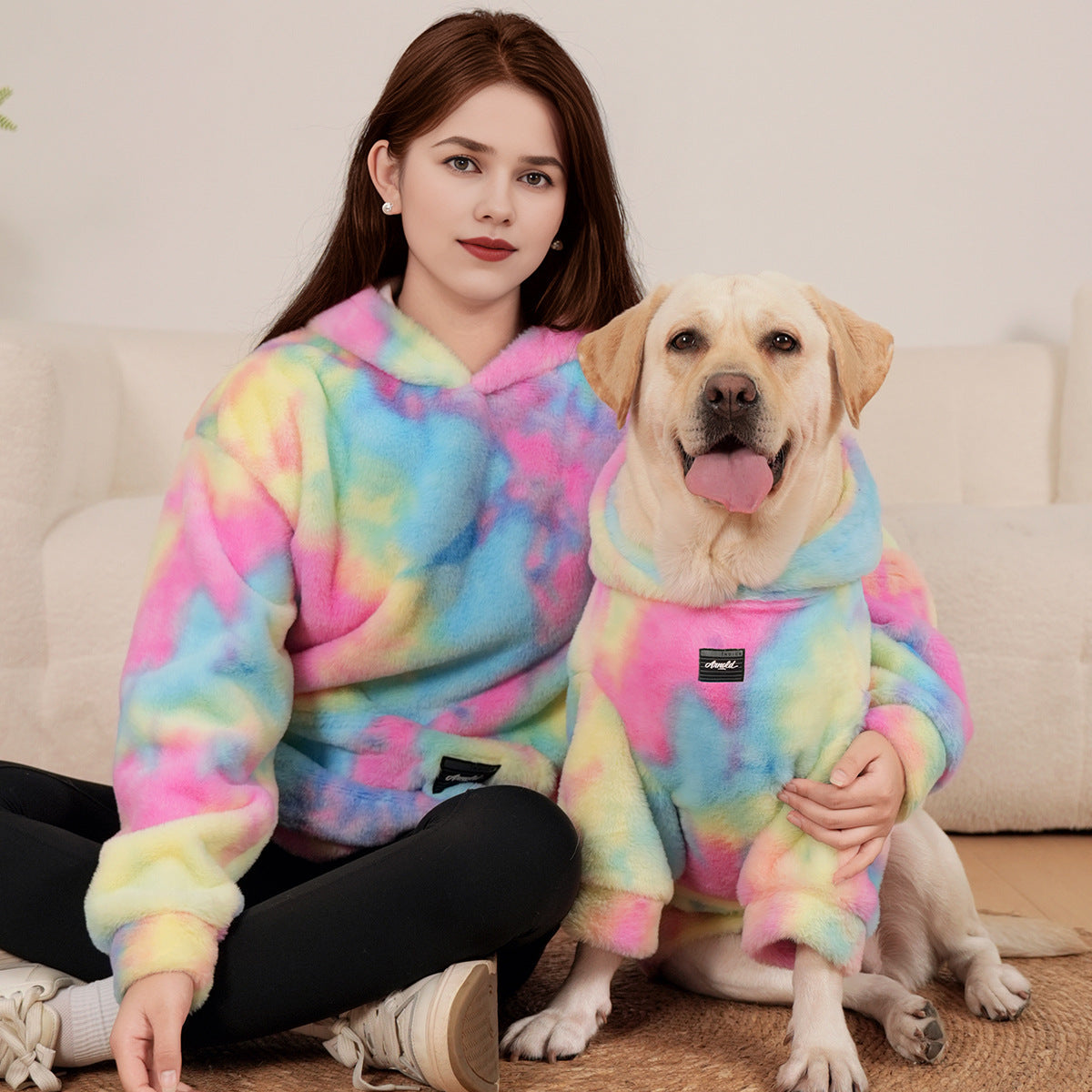 Pet Hoodie Tie Dye Rabbit Fur Rainbow-colored Dog Hoodie - gallery image 6