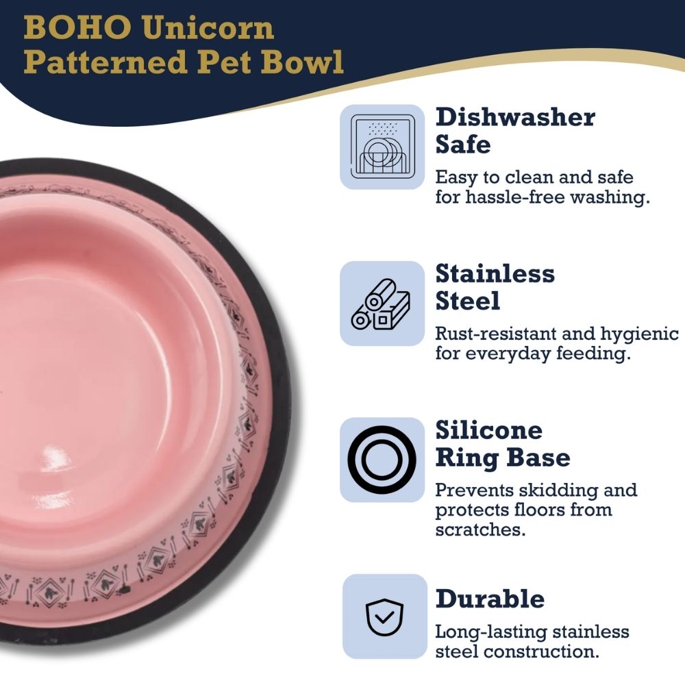 Dog Feeder Non-Skid Boho Stainless Steel Bowl with Whimsical - gallery product image for dog feeder