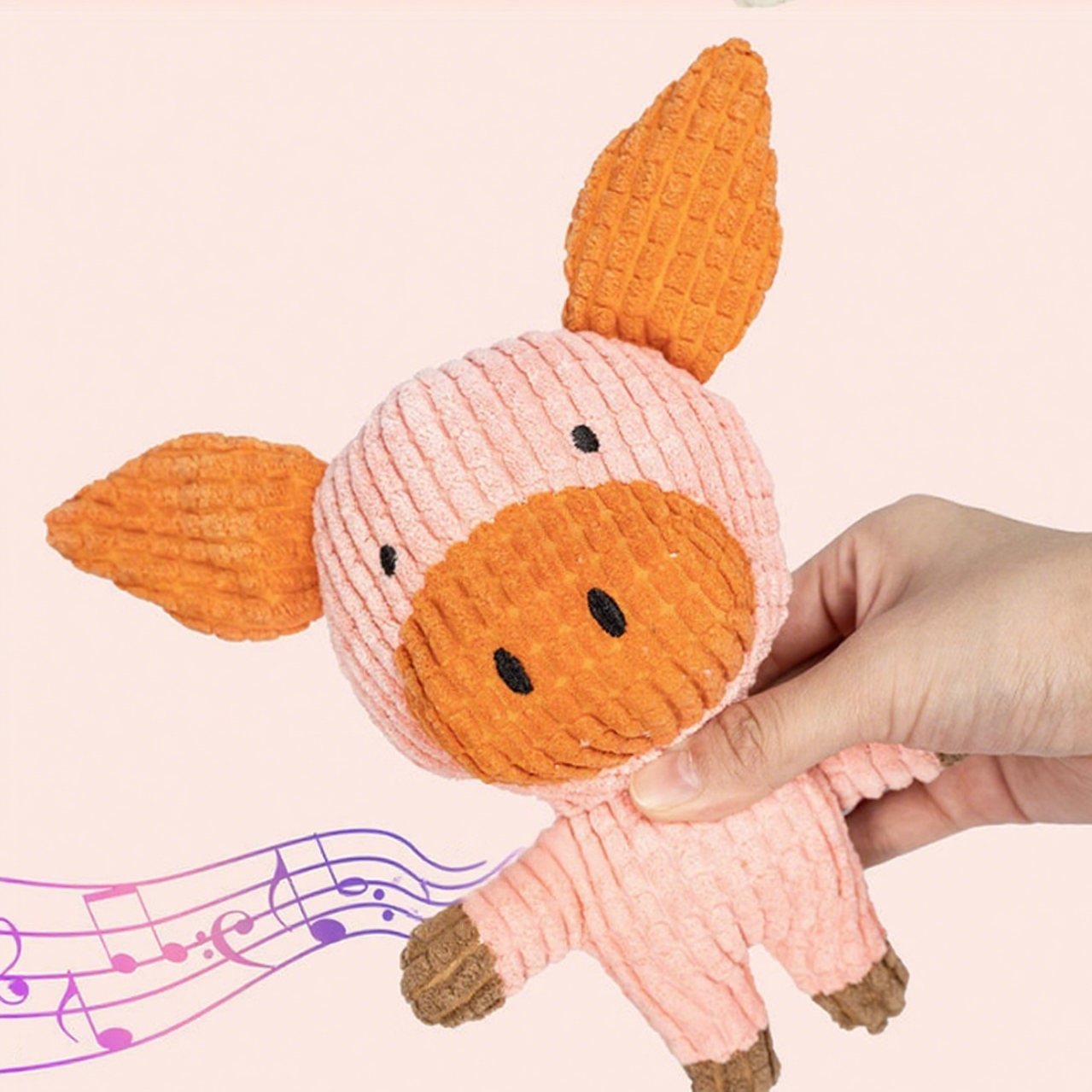 Pet Plush Squeaky Toy - Pig - close up view