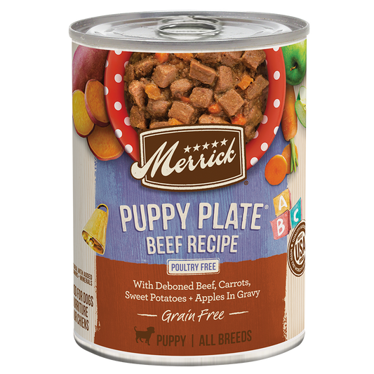 Merrick Grain Free Puppy Plate Beef Wet Dog Food (12.7oz) - detail view