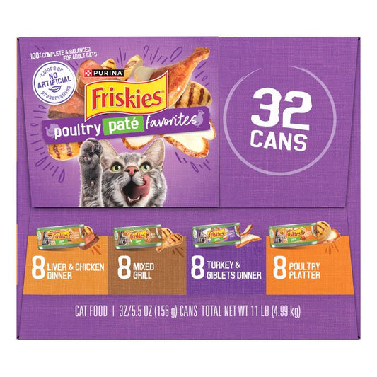 The Family Pet Cat Food 32Ct 5 5oz Friskies Pate Poultry Fav - detail view