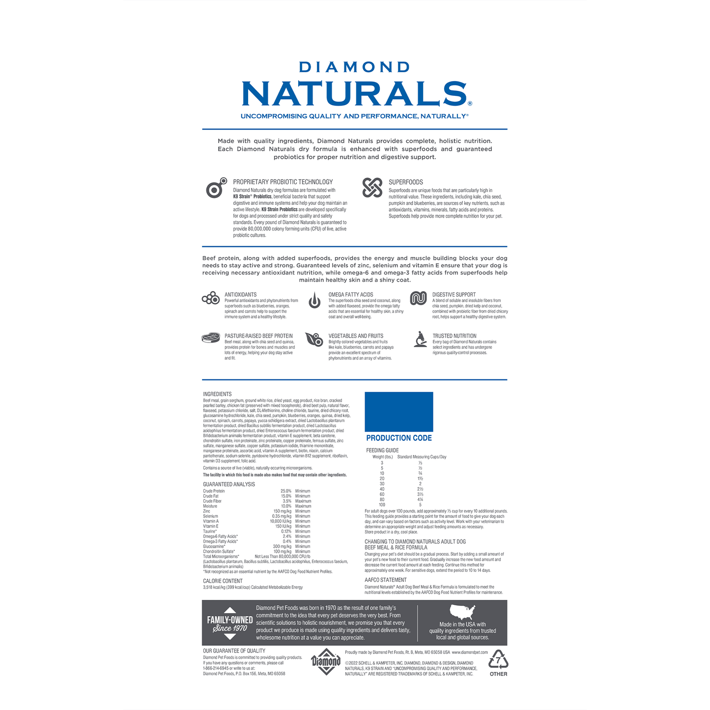 Diamond Naturals Adult Beef Meal & Rice Dry Dog Food (40lb) - detail view