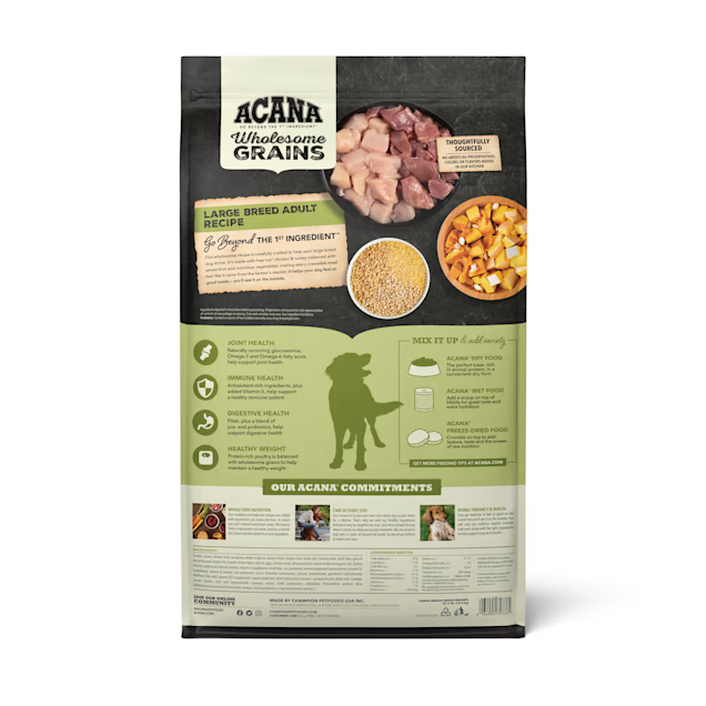 Acana Wholesome Grains Large Breed Dry Dog Food (22.5lb) - detail view | Dog Food at Purrfect Pet Kingdom