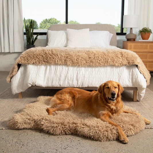 PupRug� Luxe Faux Fur Orthopedic Dog Bed - Plush Sheep Tan - detail view
