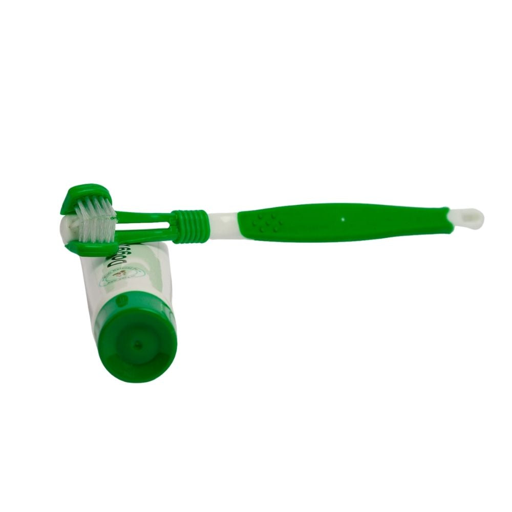 Dog Grooming Triple Headed Toothbrush with All-Natural Essen - size and texture image for dog grooming