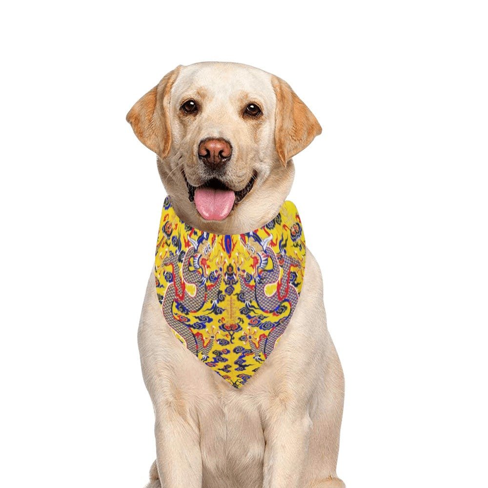Pet Apparel Yellow Imperial Dragon Double-Sided Bandana - close up product image for pet apparel