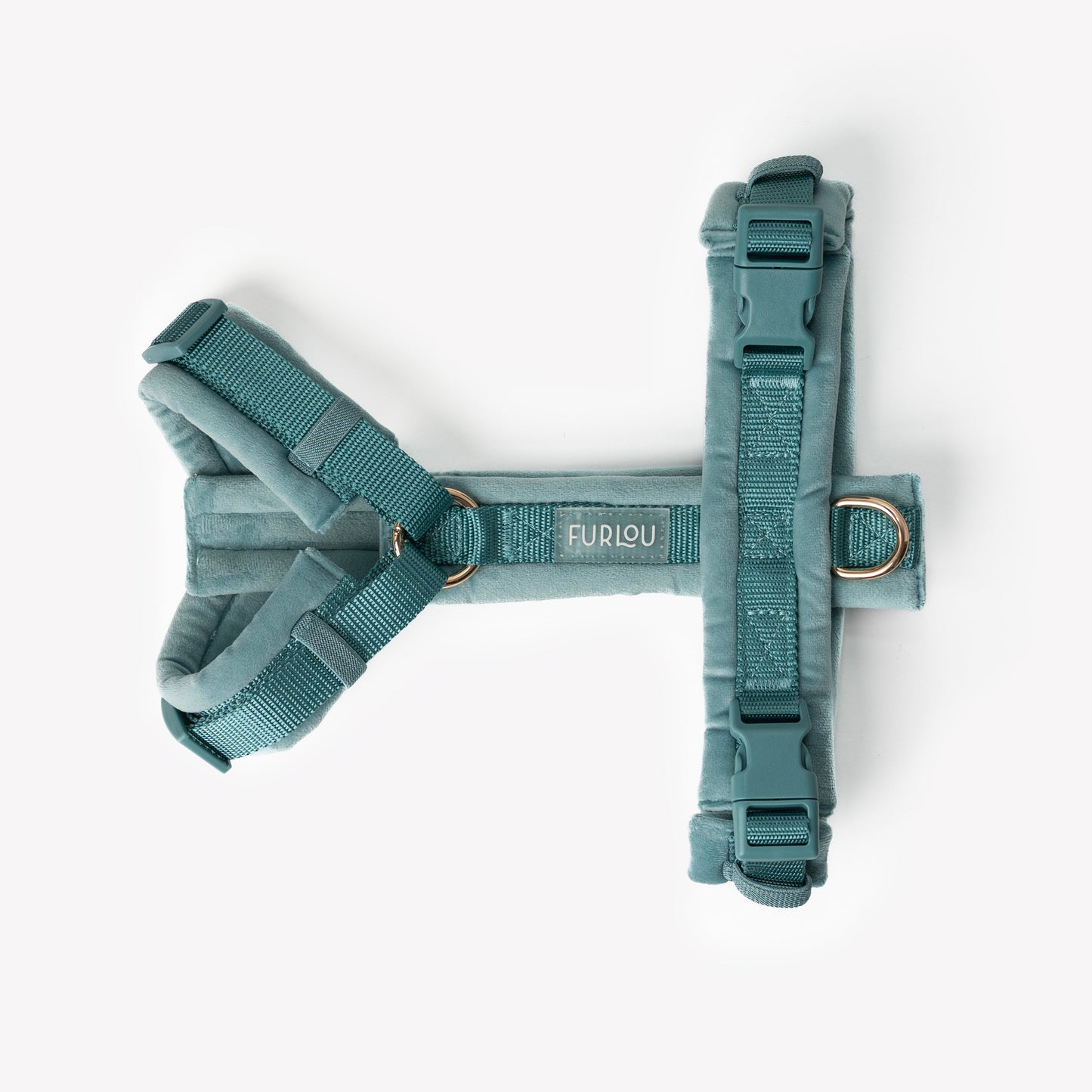 Blue - Velvet Dog Harness - detail view