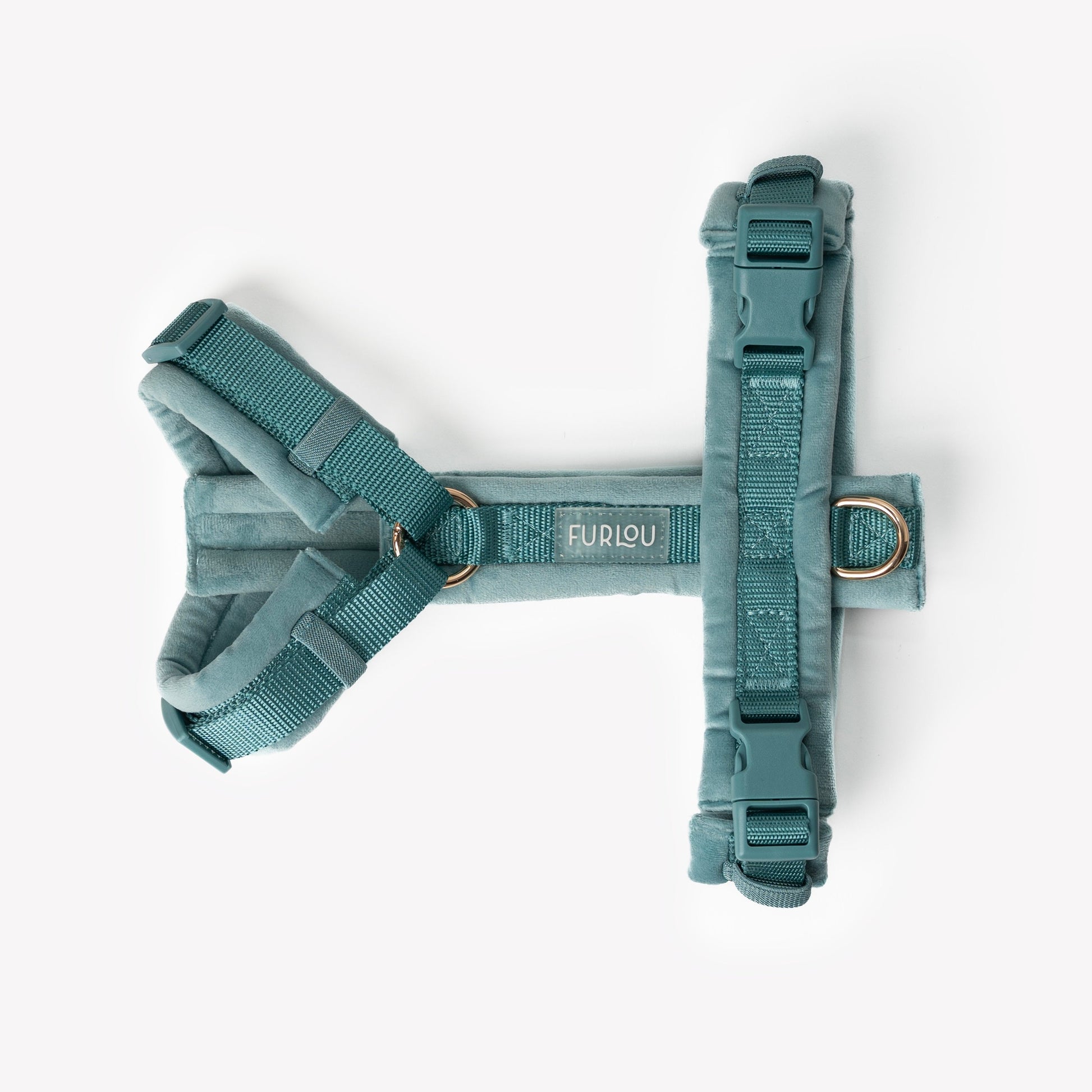 Blue - Velvet Dog Harness - detail view