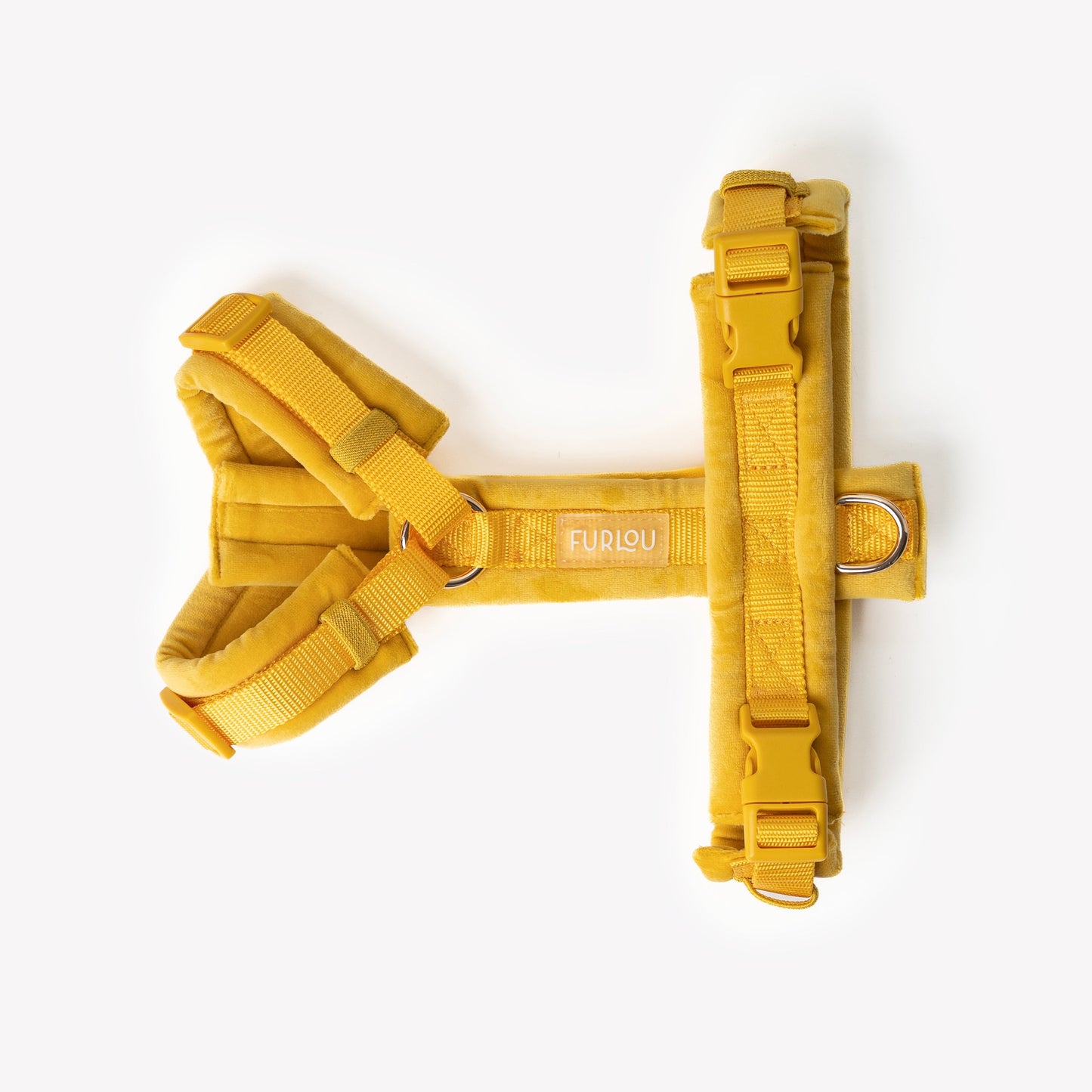 Yellow - Velvet Dog Harness - detail view