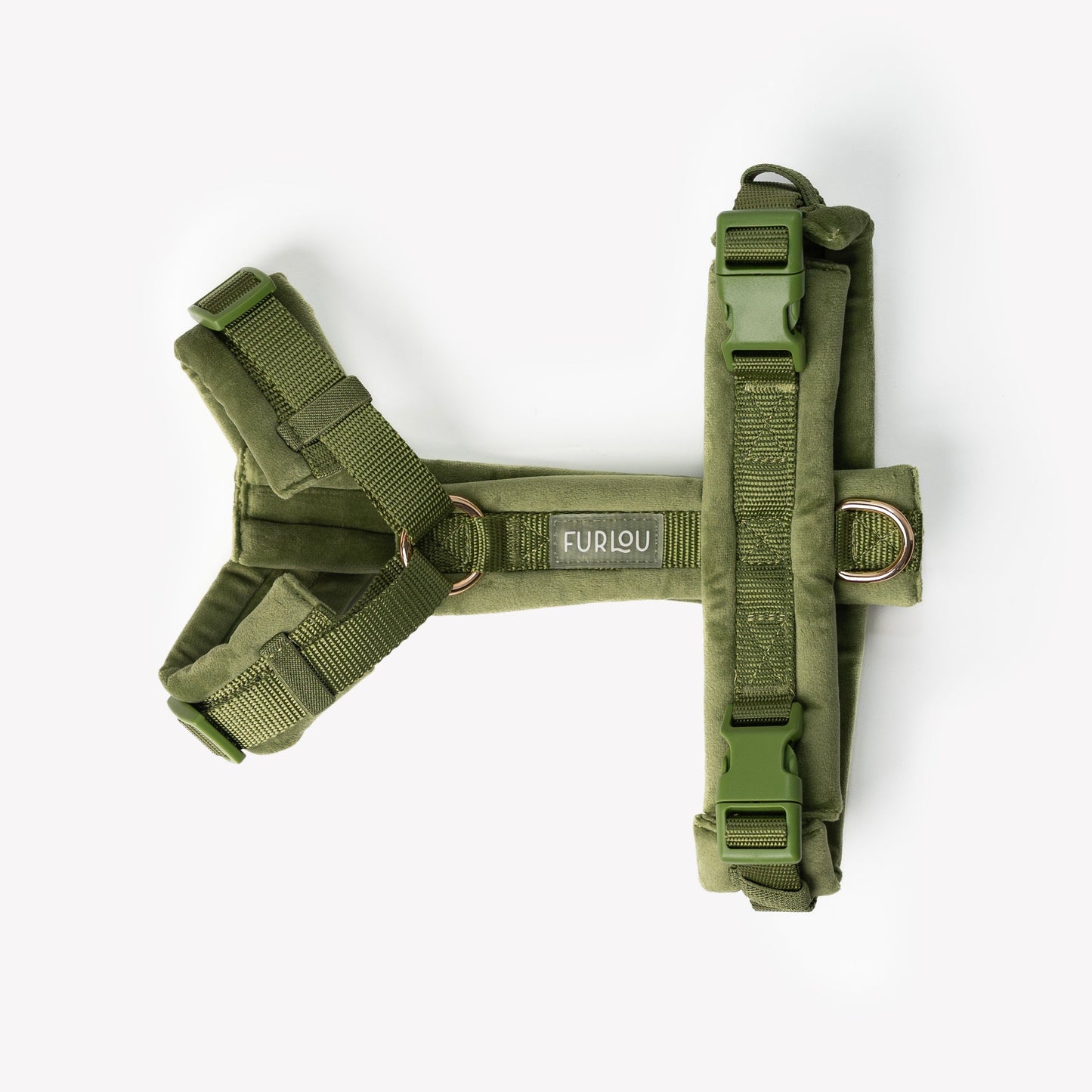 Green - Velvet Dog Harness - detail view