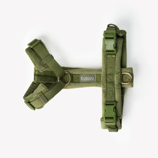 Green - Velvet Dog Harness - detail view