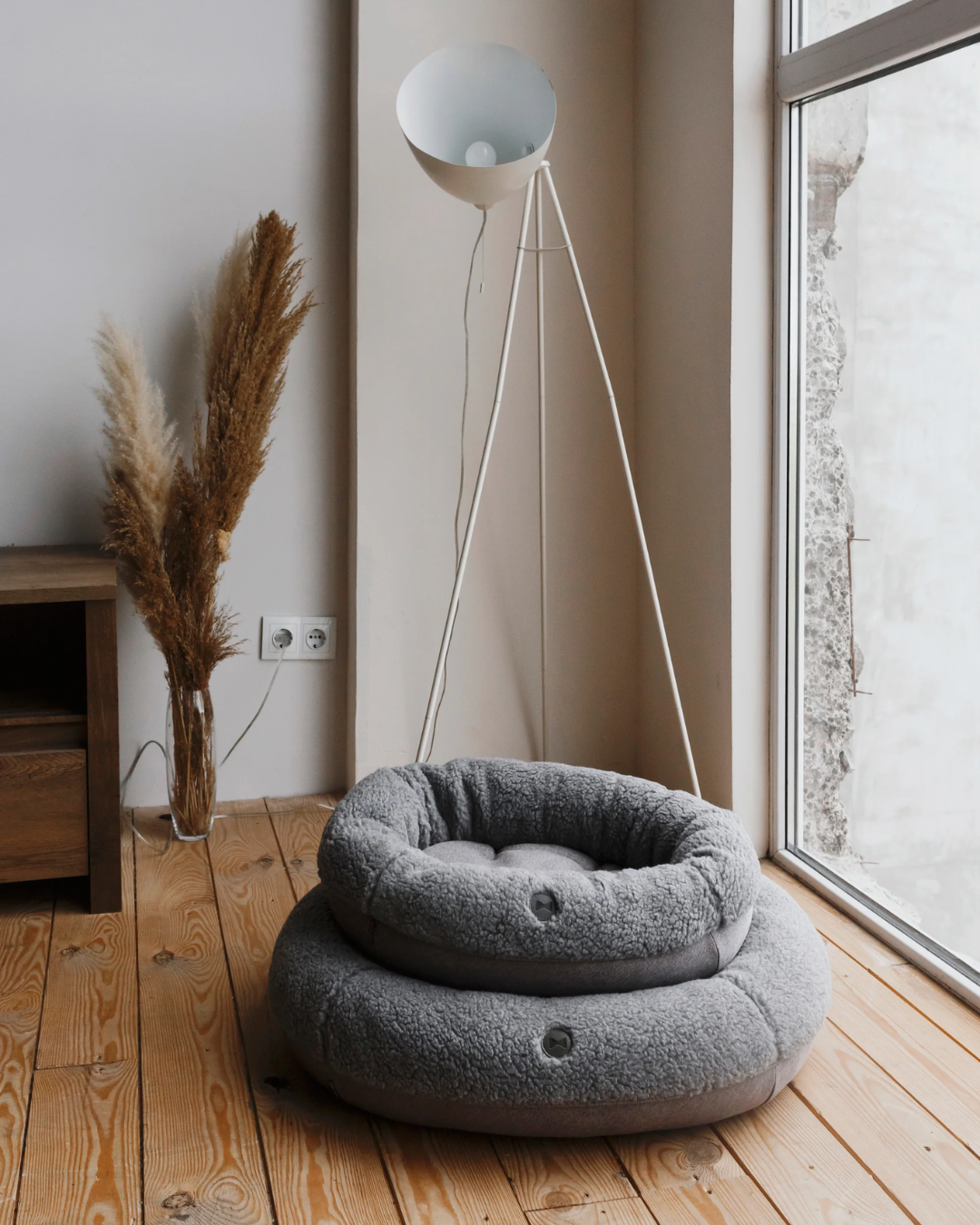 Furry Gray Donut Bed for Deep Calming Sleep and Soft Support main product image for dogs