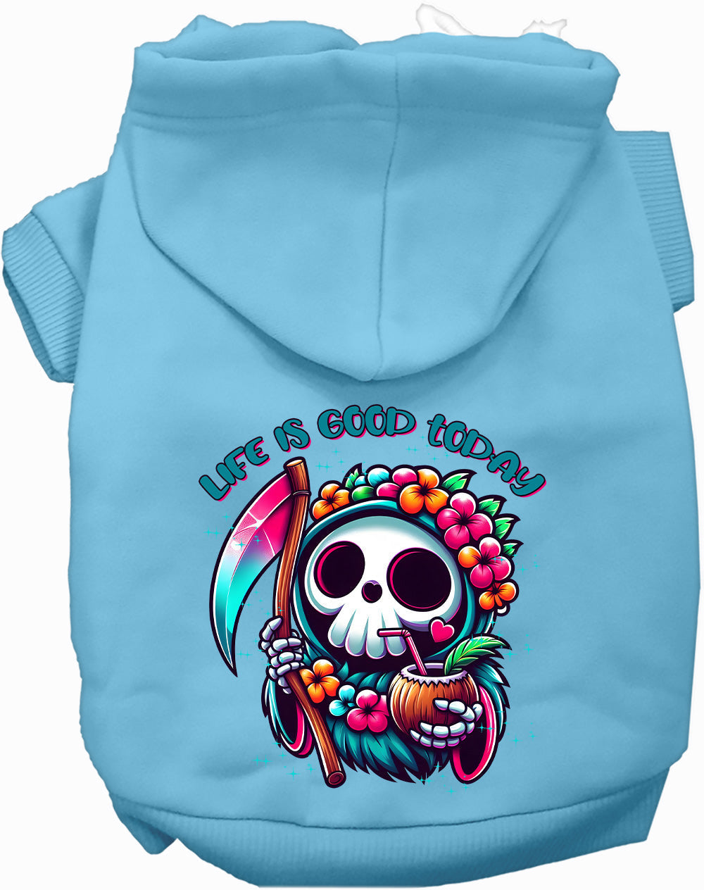 Dog Hoodie Tropical Grim Reaper for Unique Festive Pet Style - lifestyle view