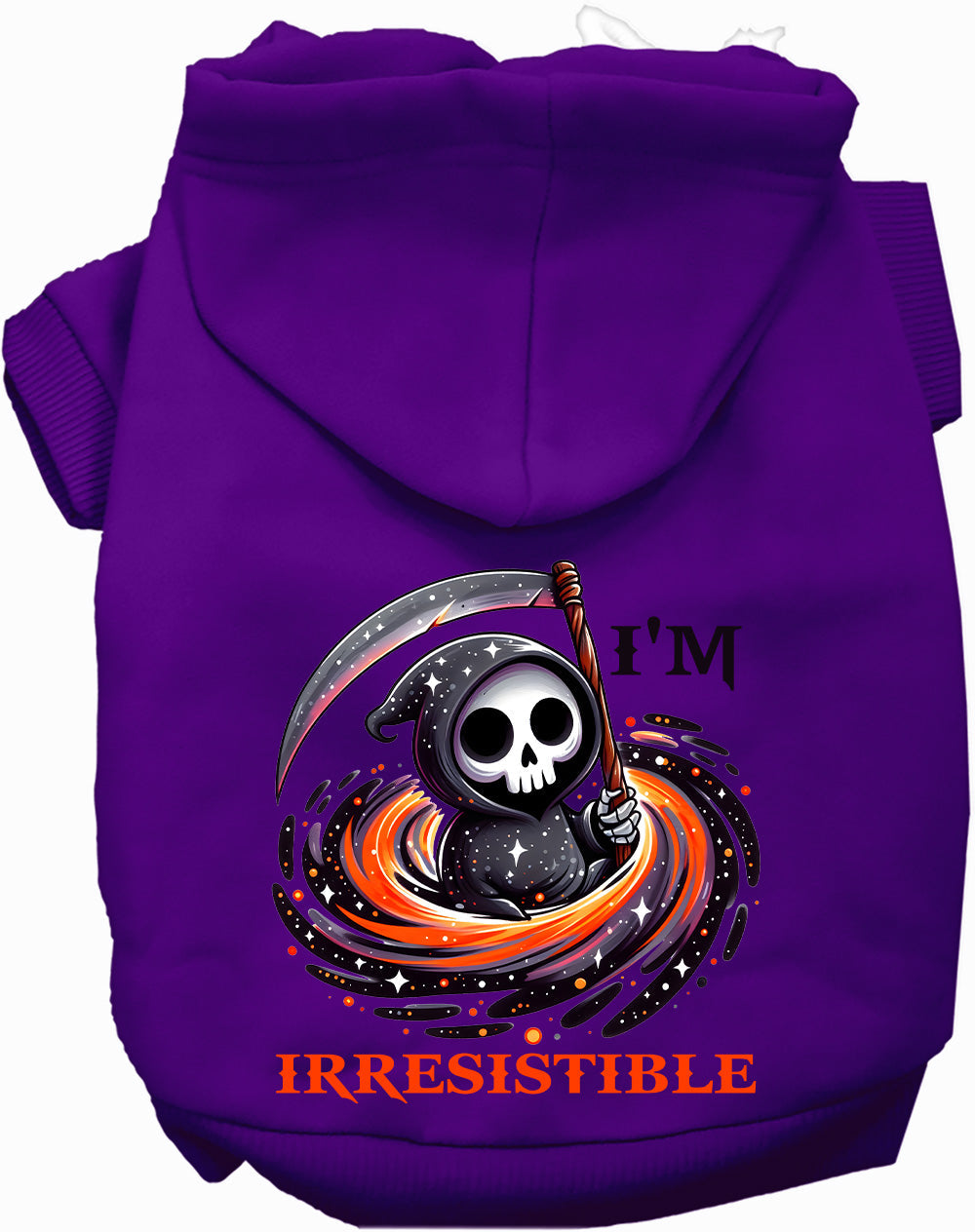 Dog Hoodie Irresistible Death for Trendy Festive Style Pet - close up view