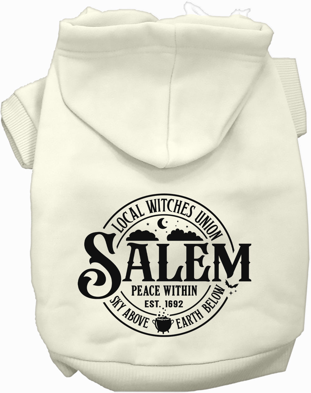 Dog Hoodie Salem Witches Union for Festive Halloween Pet - close up view