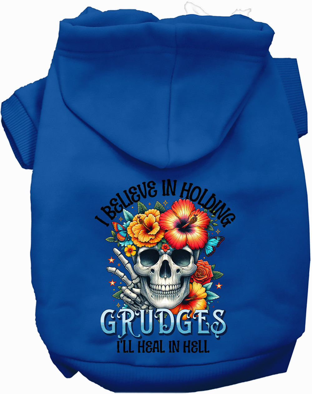 Dog Hoodie Grudges Skull for Festive Halloween Pet Style - close up view