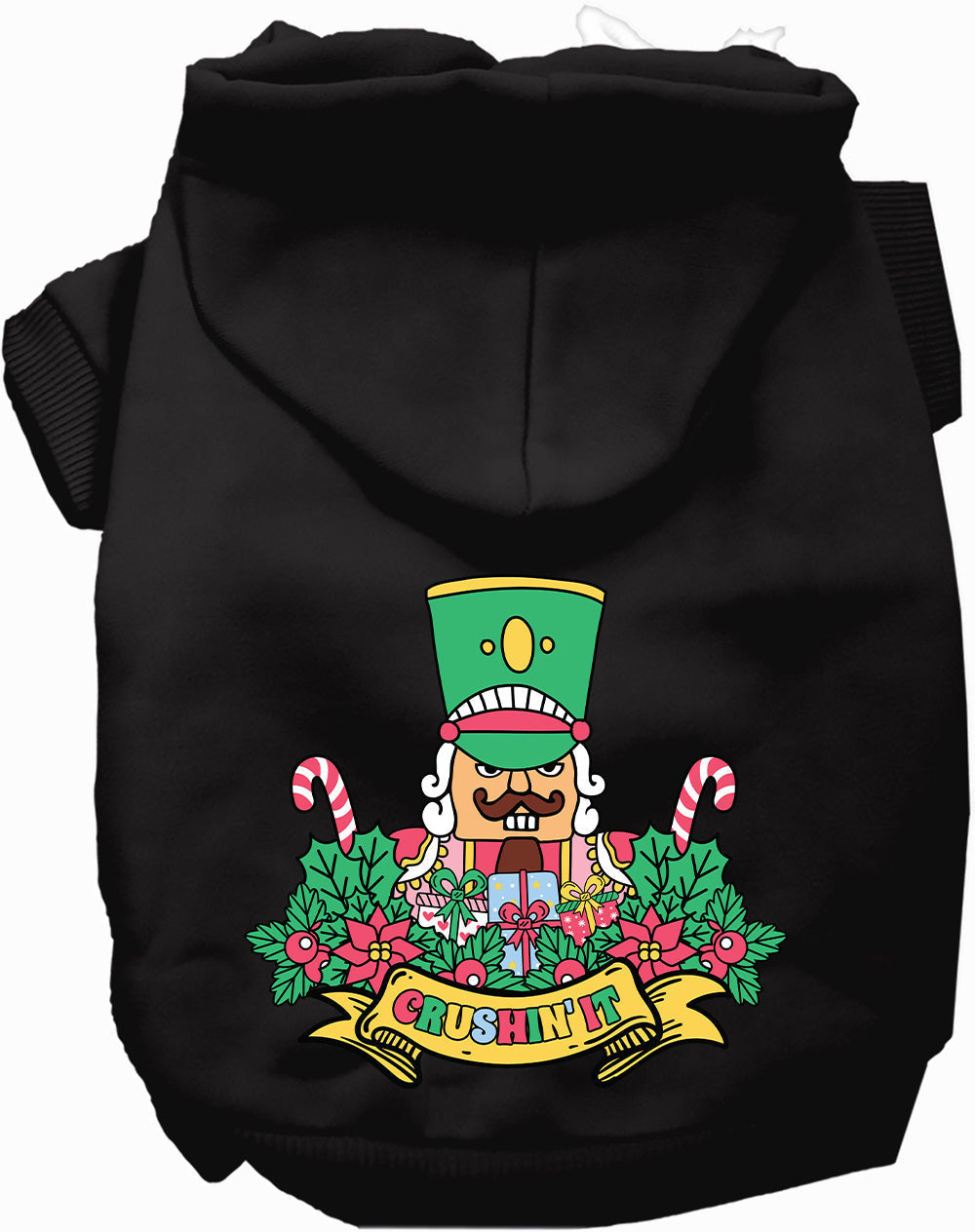 Dog Hoodie Crushin It Nutcracker Style for Festive Holiday - close up view