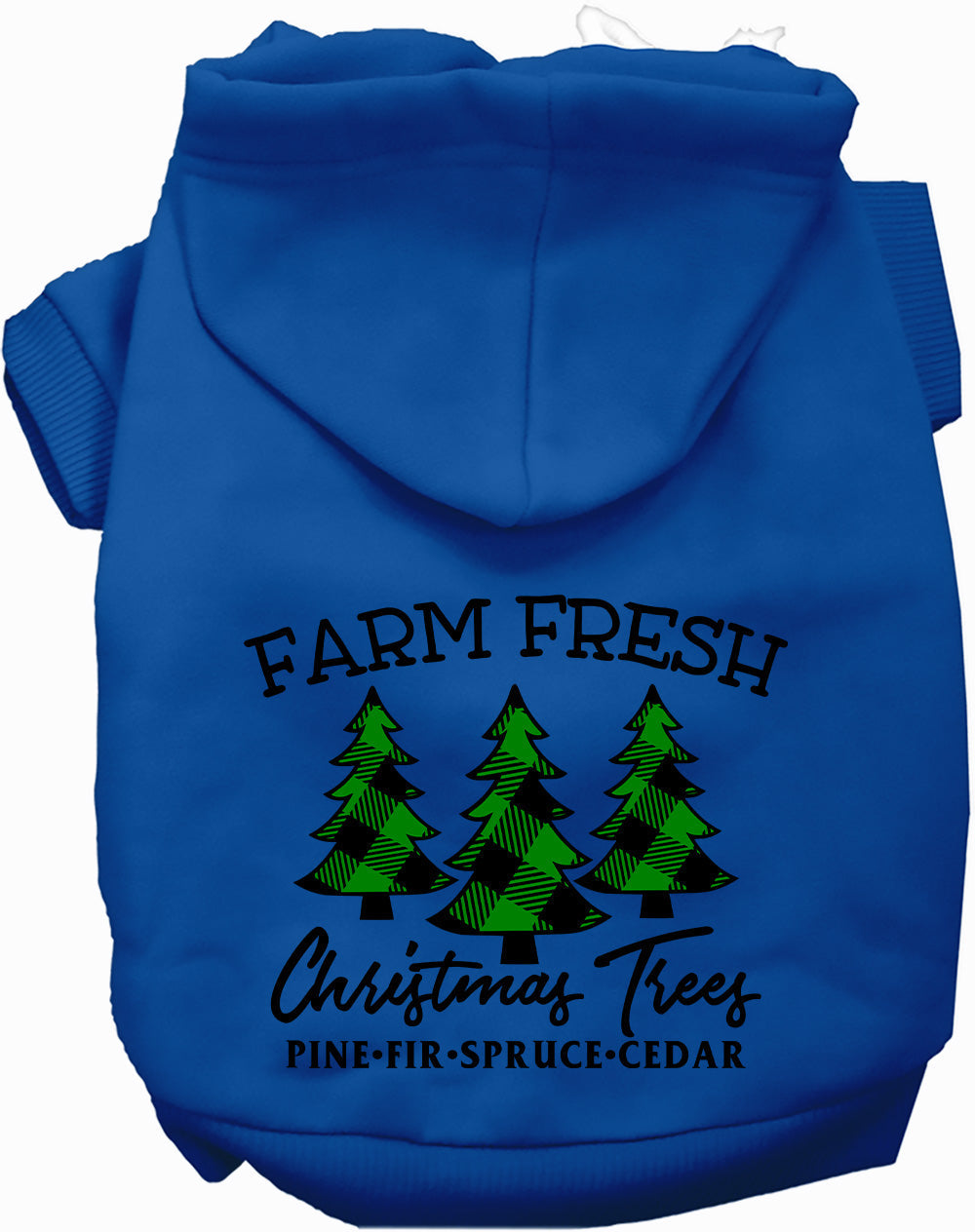 Dog Hoodie Farm Fresh Christmas Trees for Festive Holiday - close up view
