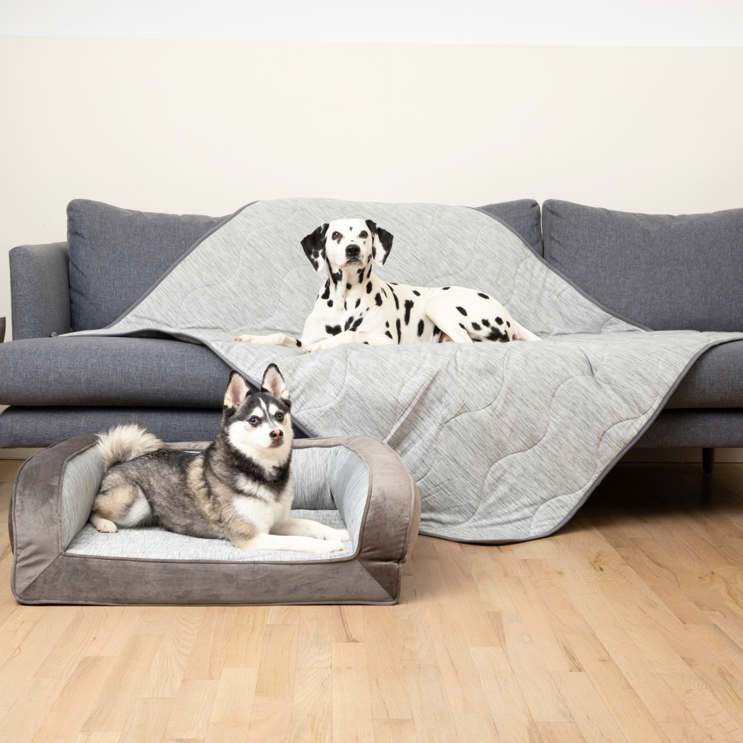 Pupchill Cooling Bolster Dog Bed Waterproof Blanket Bundle - lifestyle view