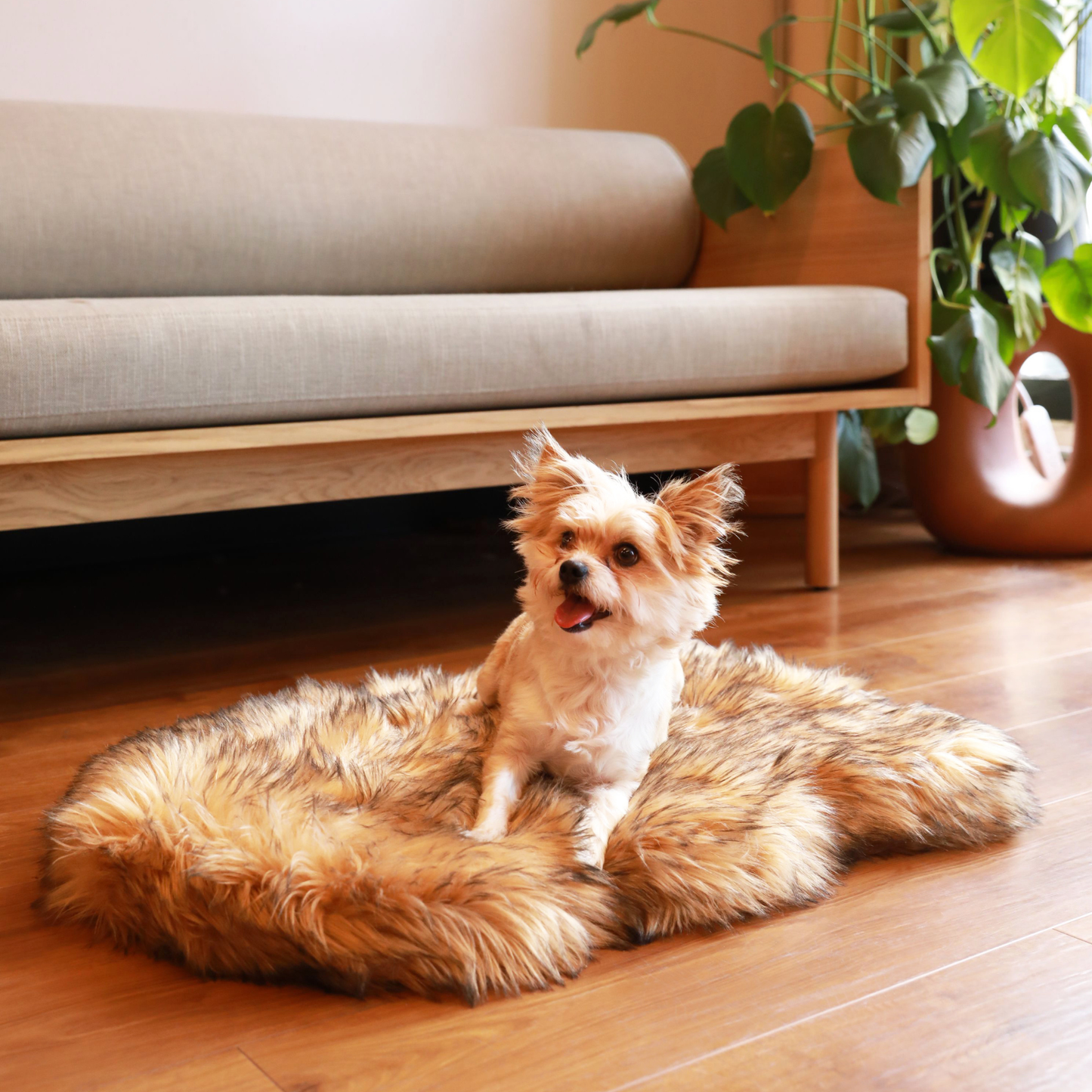 Memory Foam Dog Bed Faux Fur Sable Tan Orthopedic Comfort - close up view