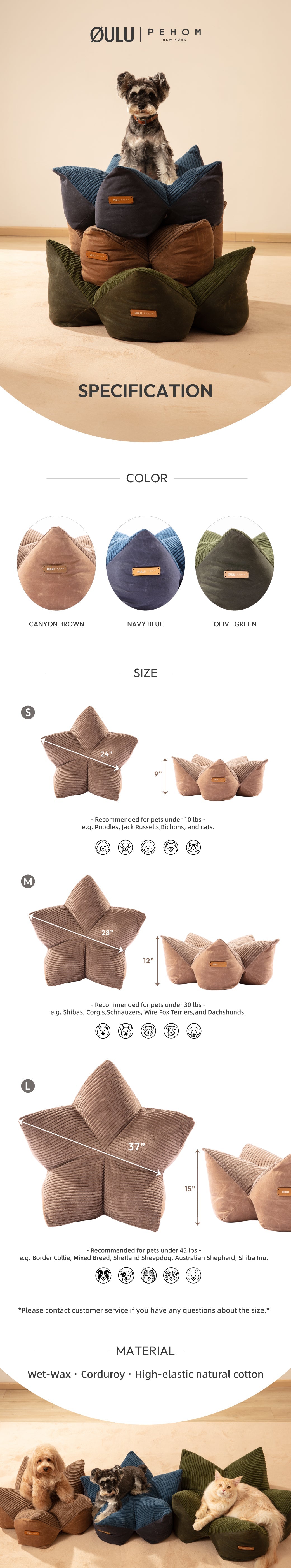 Dog Beds Adjustable Blue Premium Pet Supp Cozy Pet Bed